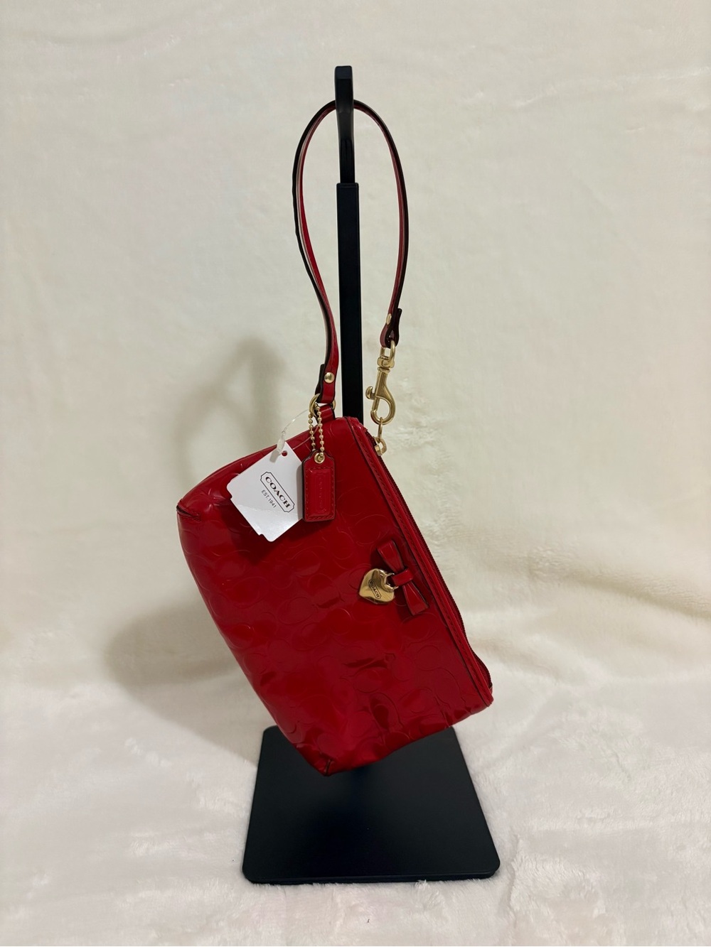 Coach Red Patent Crossbody Wristlet with Gold Accent